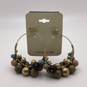 Women's Large Hoop Brown Beaded Boho Style Earrings